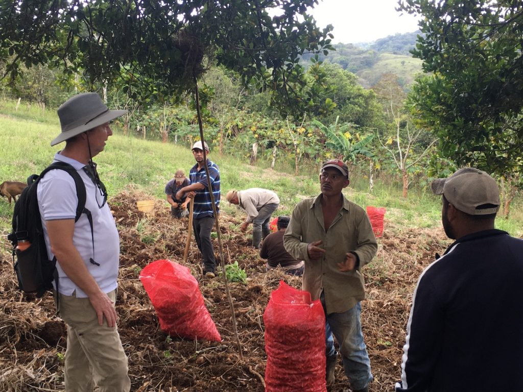 Jefferson in turmeric fields meeting with farmers.